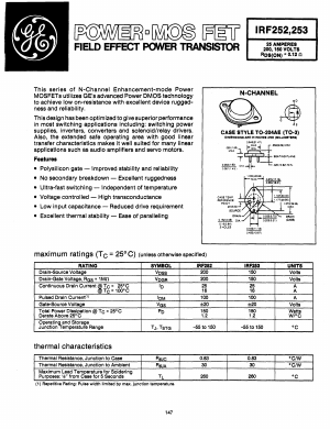 IRF252 Datasheet PDF General Electric Company