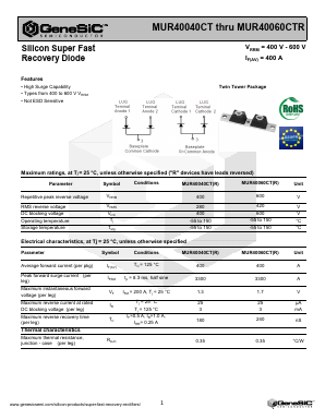 MUR40060CTR Datasheet PDF GeneSiC Semiconductor, Inc.