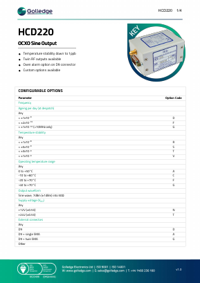 HCD220 Datasheet PDF Golledge Electronics Ltd