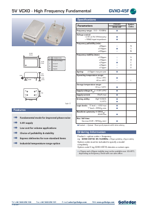 GVXO-45F Datasheet PDF Golledge Electronics Ltd