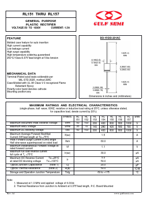 RL151 Datasheet PDF Gulf Semiconductor