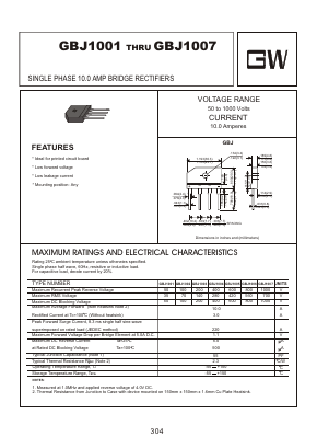GBJ1007 Datasheet PDF Goodwork Semiconductor Co., Ltd.