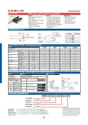 59085-1-T-U-A Datasheet PDF HAMLIN Position and Movement Sensor Solutions
