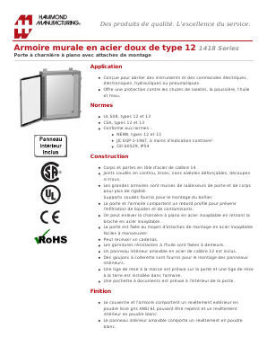1418J12 Datasheet PDF Hammond Manufacturing Ltd.