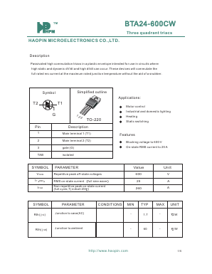 BTA24-600CW Datasheet PDF HAOPIN MICROELECTRONICS CO.,LTD