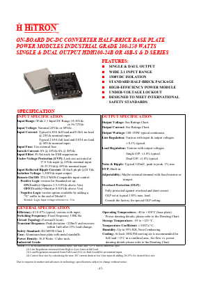HDH100-48B-S120120 Datasheet PDF HITRON ELECTRONICS CORPORTION