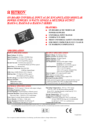 HAM50-S033075 Datasheet PDF HITRON ELECTRONICS CORPORTION