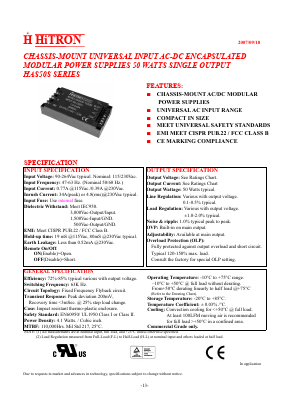 HAS50-S033075 Datasheet PDF HITRON ELECTRONICS CORPORTION