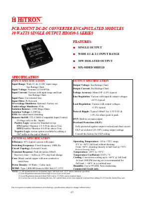 HDM30-24D-S12 Datasheet PDF HITRON ELECTRONICS CORPORTION