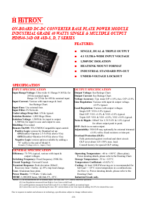 HDH40-48D-D120I Datasheet PDF HITRON ELECTRONICS CORPORTION