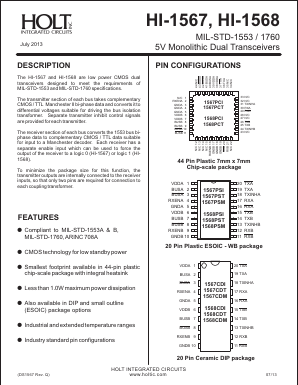 HI-1567PSM Datasheet PDF Holt Integrated Circuits