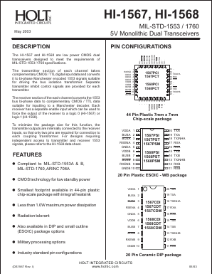 HI-1567PSIM Datasheet PDF Holt Integrated Circuits