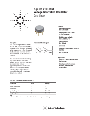 VTO-8951 Datasheet PDF HP => Agilent Technologies