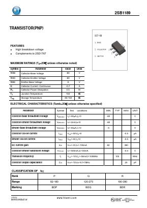 2SB1189 Datasheet PDF Shenzhen Jin Yu Semiconductor Co., Ltd. 