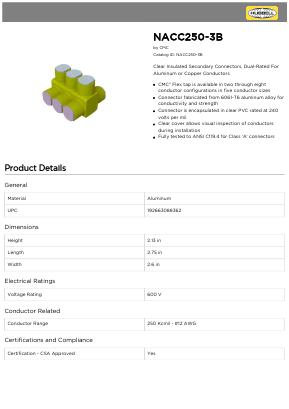NACC250-3B Datasheet PDF Hubbell Incorporated.