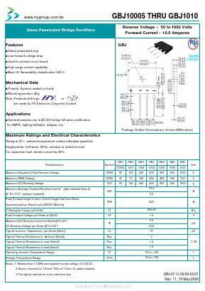 GBJ1002 Datasheet PDF HY ELECTRONIC CORP.