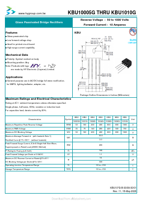 KBU1006G Datasheet PDF HY ELECTRONIC CORP.