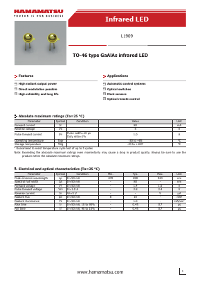 L1909 Datasheet PDF Hamamatsu Photonics