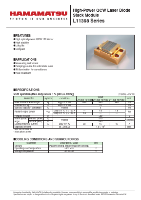 L11398-16P940 Datasheet PDF Hamamatsu Photonics