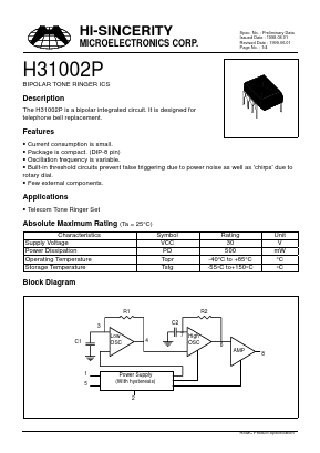 H31002P Datasheet PDF Hi-Sincerity Microelectronics