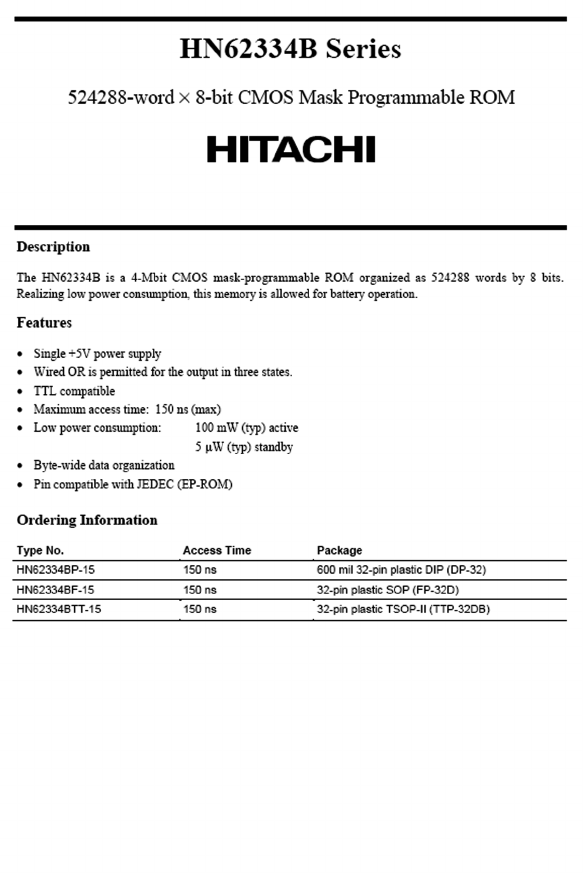 HN62334BF Datasheet PDF Hitachi -> Renesas Electronics