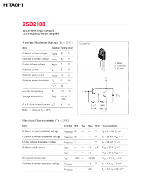 2SD2108 Datasheet PDF Hitachi -> Renesas Electronics