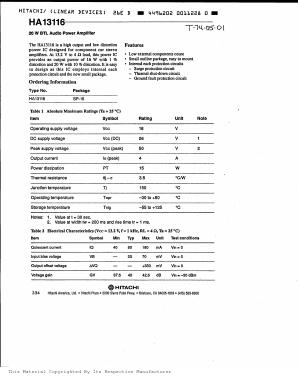 HA13116 Datasheet PDF Hitachi -> Renesas Electronics