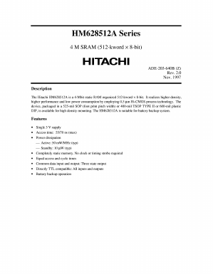 HM628512ALP-7 Datasheet PDF Hitachi -> Renesas Electronics