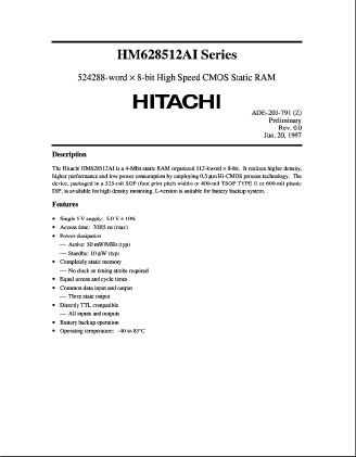 HM628512ALPI-8 Datasheet PDF Hitachi -> Renesas Electronics