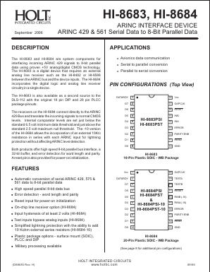 HI-8684PSIF-10 Datasheet PDF Holt Integrated Circuits
