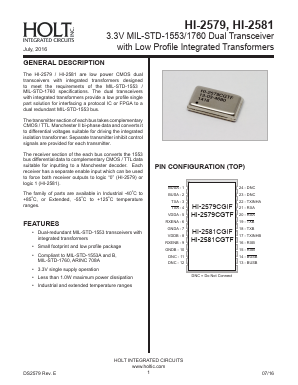 HI-2579 Datasheet PDF Holt Integrated Circuits