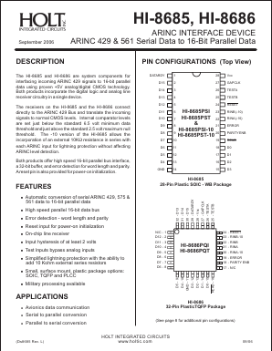 HI-8685PJI-10 Datasheet PDF Holt Integrated Circuits