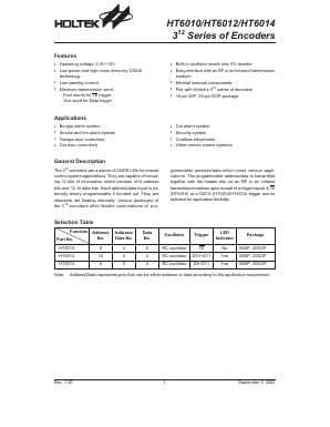 HT6010 Datasheet PDF Holtek Semiconductor