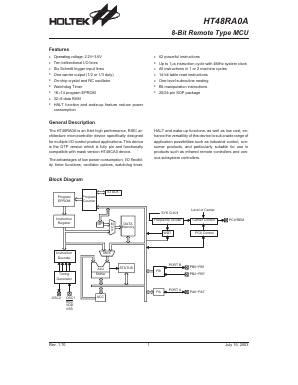 HT48RA0A Datasheet PDF Holtek Semiconductor