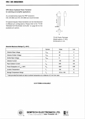 HN/2N3904 Datasheet PDF Honey Technology