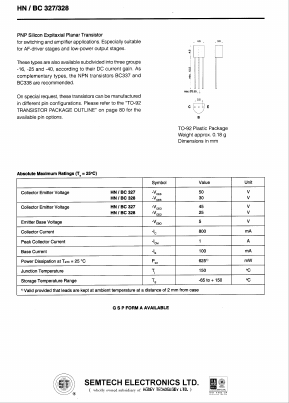 BC328 Datasheet PDF Honey Technology
