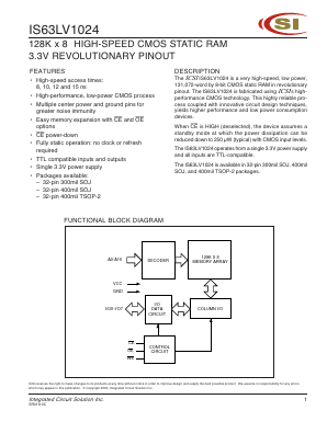 IS63LV1024-10J Datasheet PDF Integrated Circuit Solution Inc