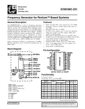 ICS9169C-231 Datasheet PDF Integrated Circuit Systems