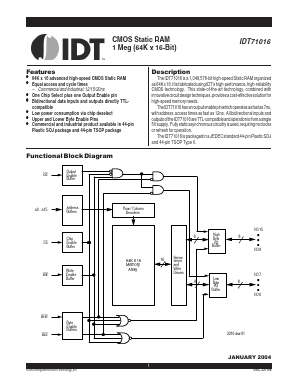 IDT71016S20YG Datasheet PDF Integrated Device Technology