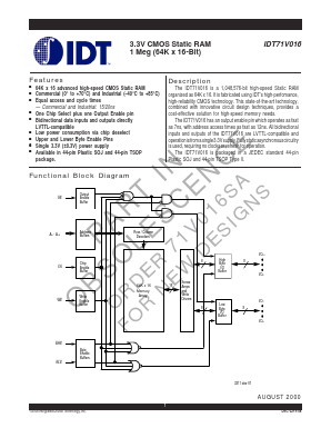 IDT71V016S20YI Datasheet PDF Integrated Device Technology