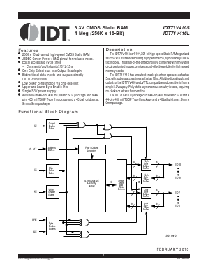 IDT71V416L10PHG Datasheet PDF Integrated Device Technology
