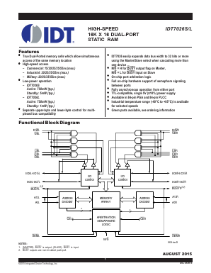 IDT7026S Datasheet PDF Integrated Device Technology