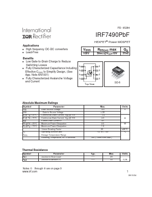 IRF7490TRPBF Datasheet PDF International Rectifier