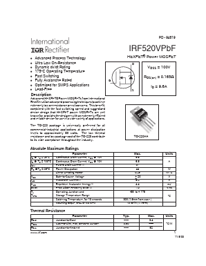IRF520VPBF Datasheet PDF International Rectifier