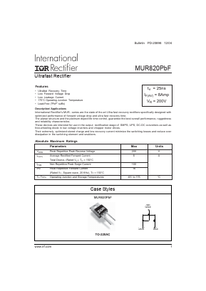 MUR820 Datasheet PDF International Rectifier