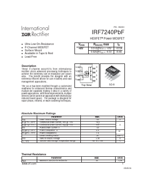 IRF7240TRPBF Datasheet PDF International Rectifier