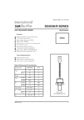 SD203N16S10PSV Datasheet PDF International Rectifier