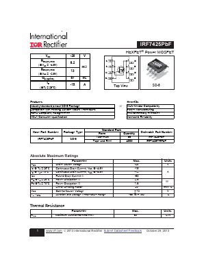 IRF7425TRPBF Datasheet PDF International Rectifier