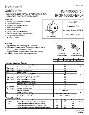 IRGP4066D-EPBF Datasheet PDF International Rectifier