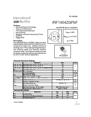 IRF1404ZGPBF Datasheet PDF International Rectifier